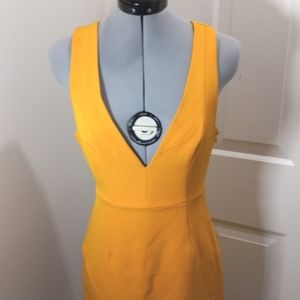 Women's  Sz Small Bright Gold V Neck, Chris-Cross Open Back, A-Semetrical Cut